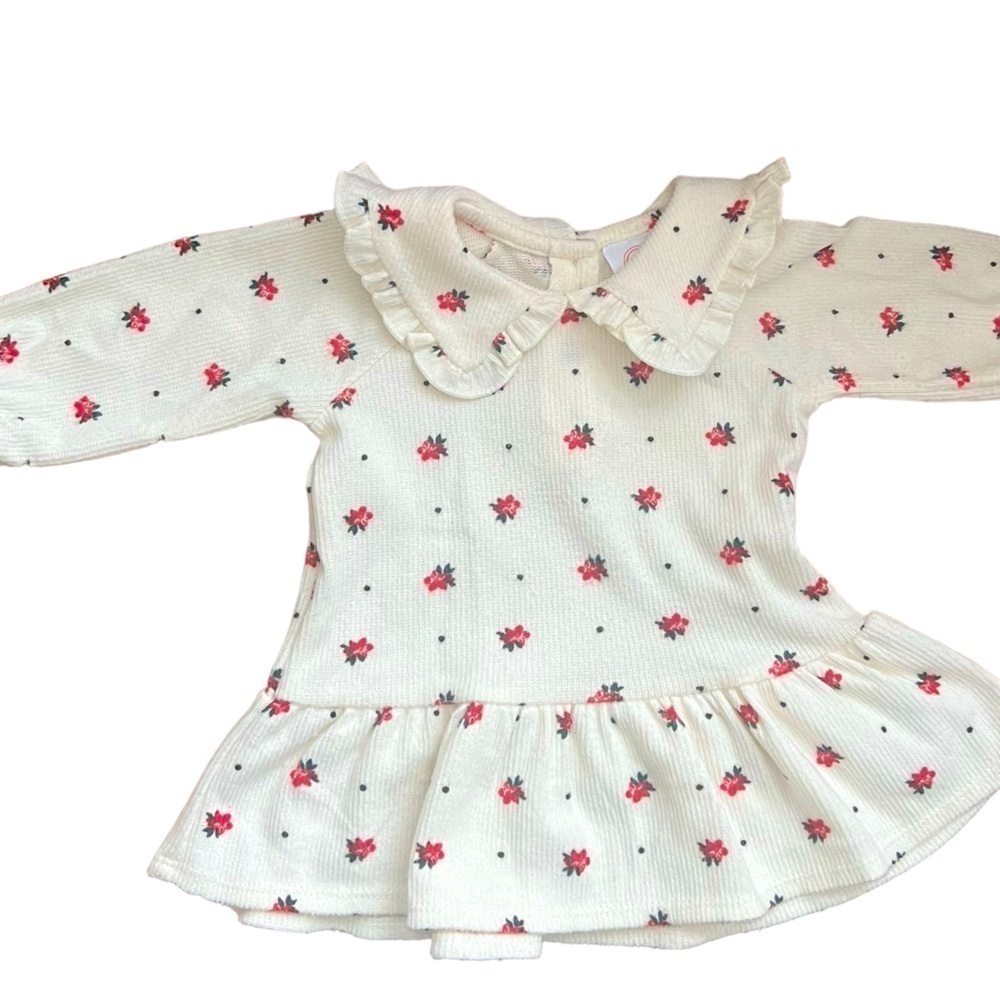 Wonder Nation Baby Infant Girl Sz 6-9M Winter Christmas Cream Red Floral Dress